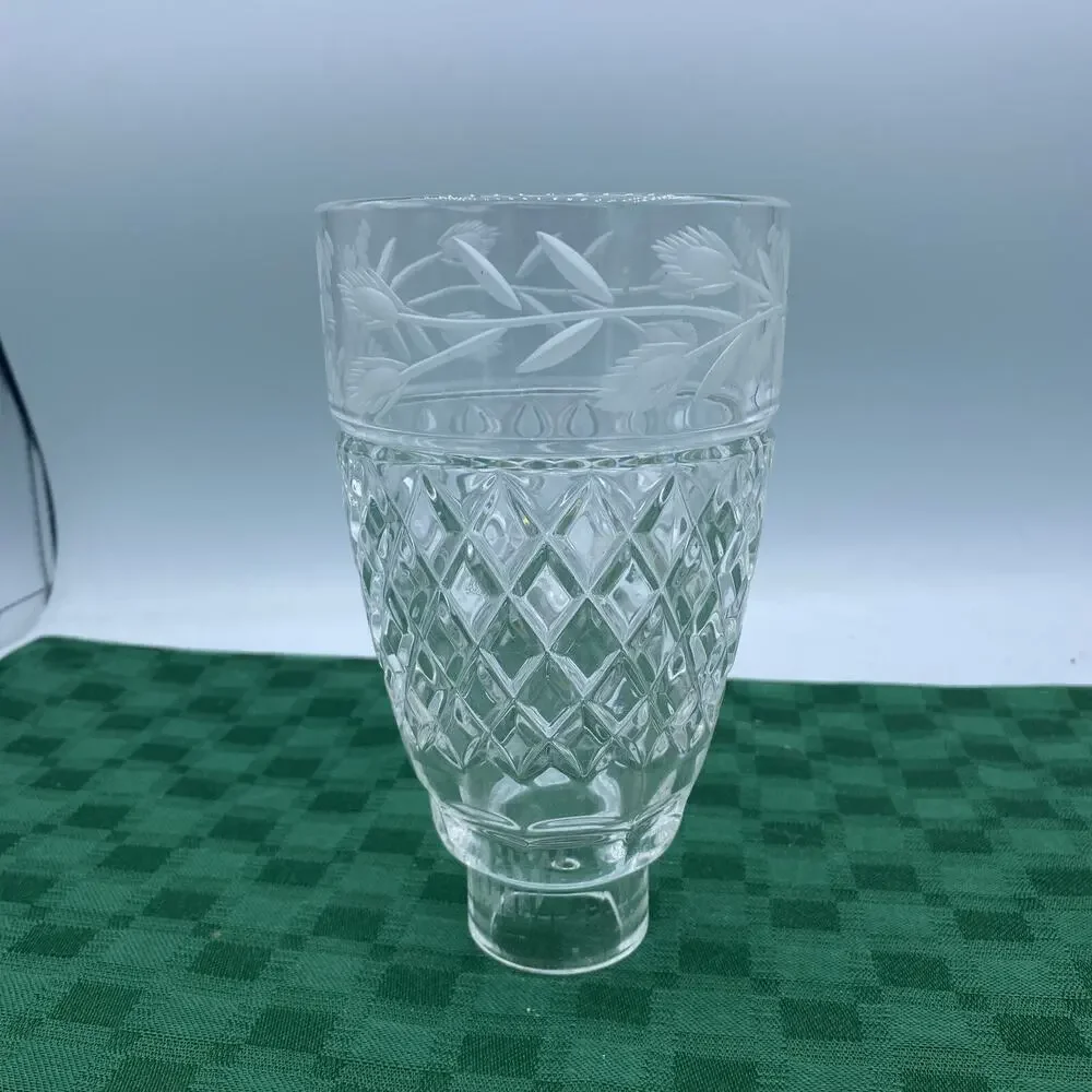 Elegant Diamond Cut Etched Floral Crystal Glass Candle Chandelier Shade 1 7/8